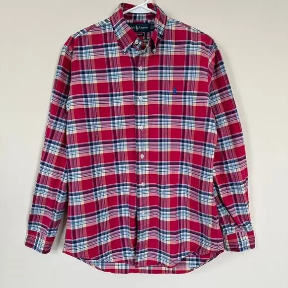 Ralph Lauren Plaid Shirt Mens SMALL Custom Fit Preppy Button Down Academic - Picture 2 of 8